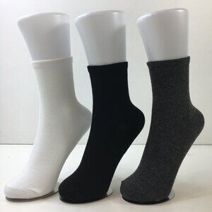 Womens Crew Socks Set 3 Solid White Black Gray
